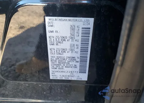 2025 Nissan Pathfinder Sl z USA, uszkodzony, nr VIN 5N1DR3CD0SC219772